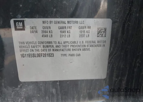 2014 Chevrolet Malibu 2Lt из США, поврежденный, VIN 1G11E5SL0EF281823